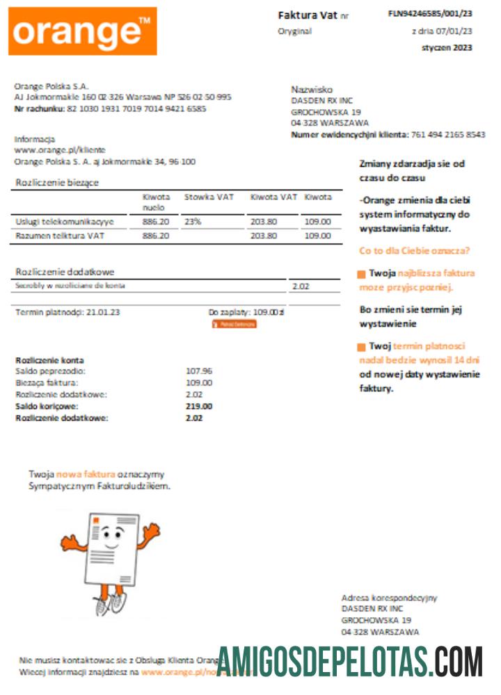 Orange Poland Utility Business Bill SCR modelo